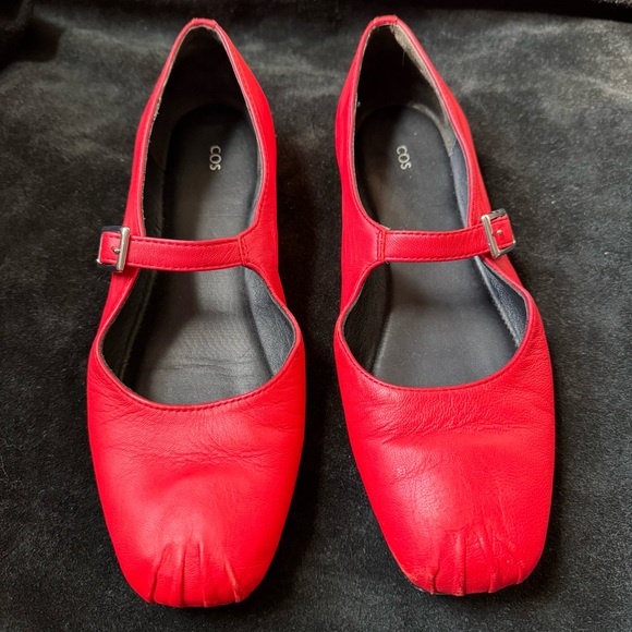 COS Shoes - COS Pleated red Leather Mary-Jane ballet flat shoes